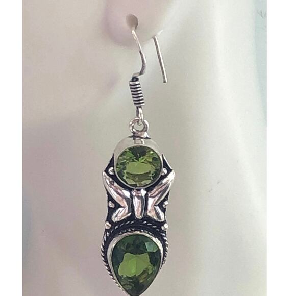 925 Sterling Peridot Butterfly Dangle Earrings - Picture 3 of 6